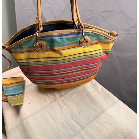 Covington Reversible Canvas Striped Tote Bag Rainbow Multi-Color Striped Beach - Picture 7 of 10